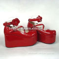 Unique platform heel red patent leather Lolita shoes